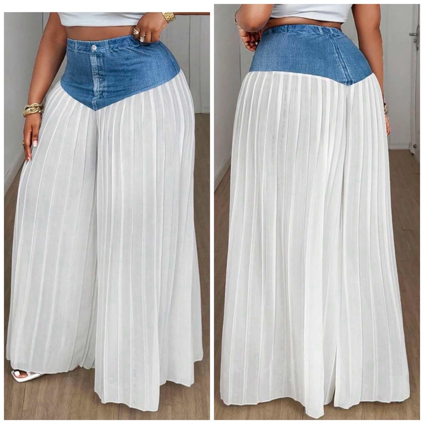 Stretchy Waist Pleated Palazzo Pants