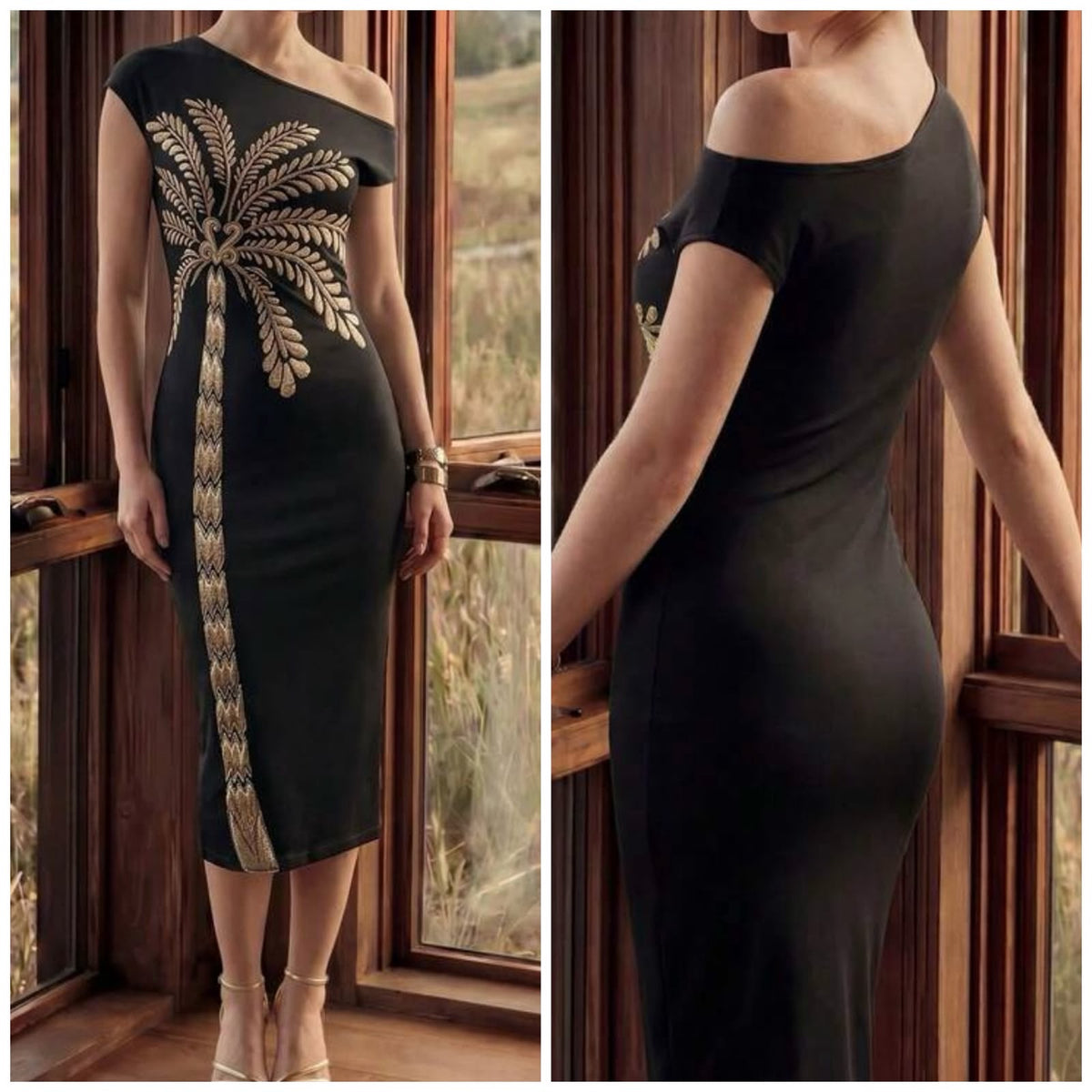 Coconut Tree Print Asymmetrical Dress
