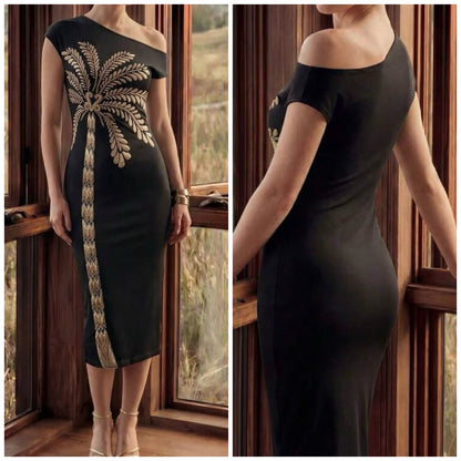 Coconut Tree Print Asymmetrical Dress