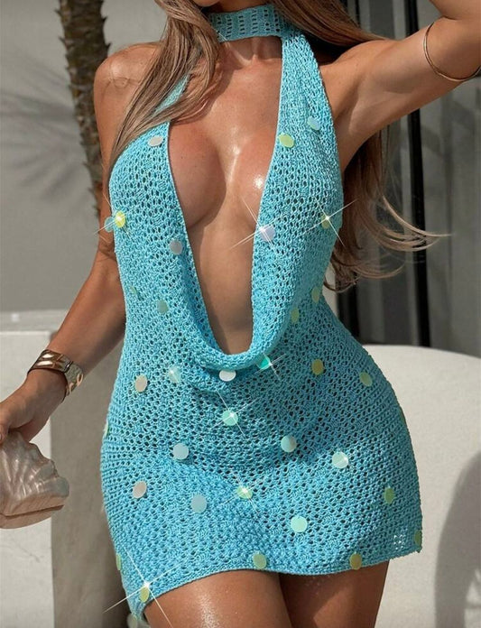 Halter Crochet Mini Dress
