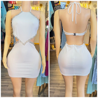 Rhinestone Mini Halter Dress