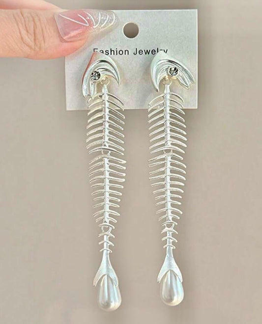 Fish Drop Earrings With Pearls