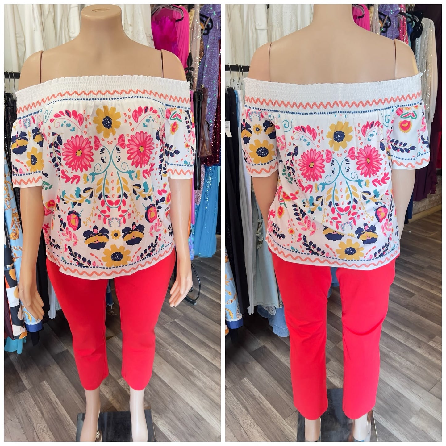 Off Shoulder Floral Blouse