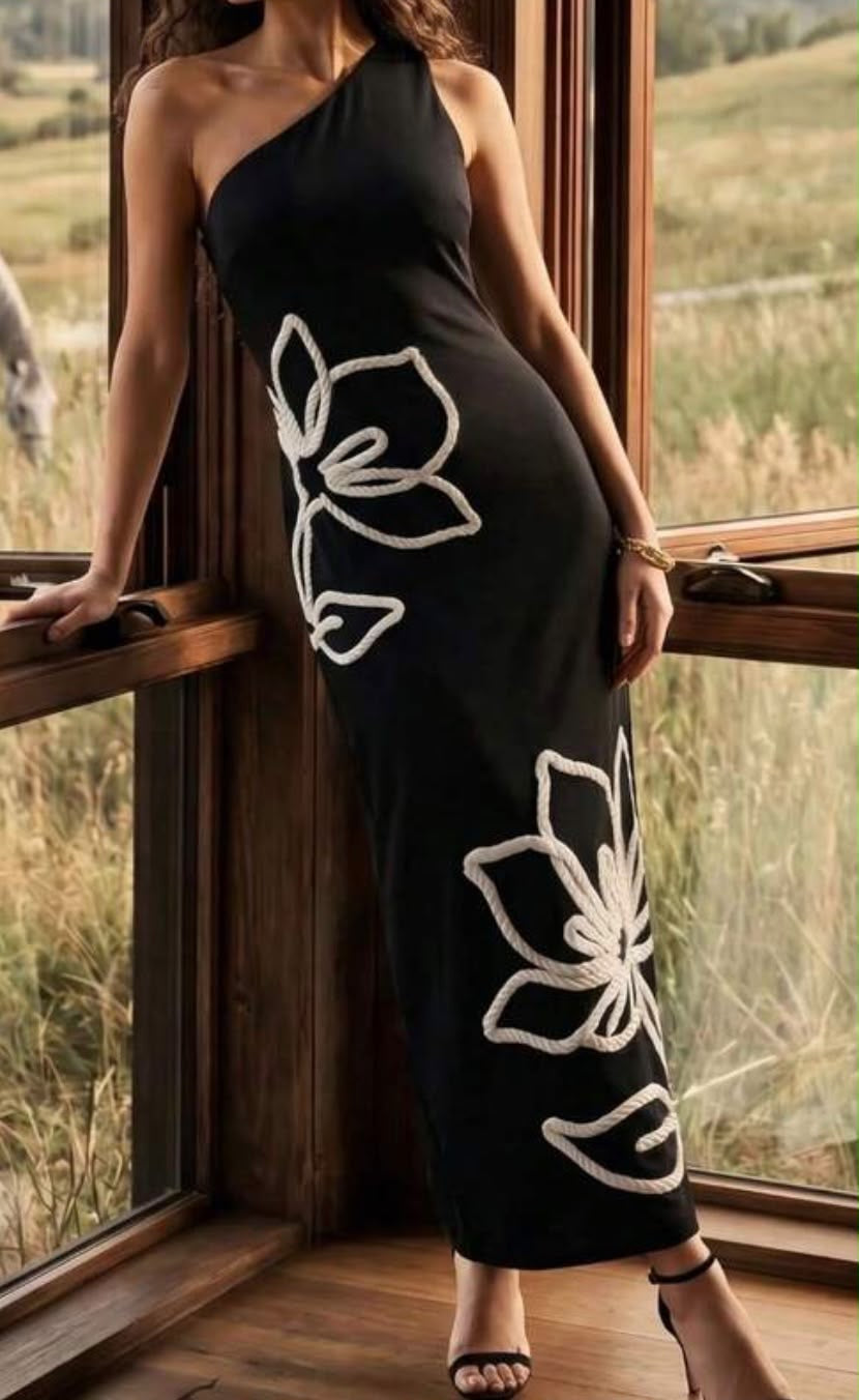 Midi Flower One Shoulder Dress