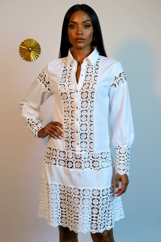 100% Cotton Long Sleeve Midi Dress