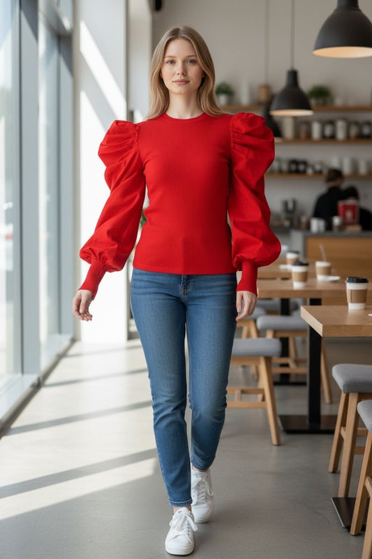 Long Puff Sleeve Blouse