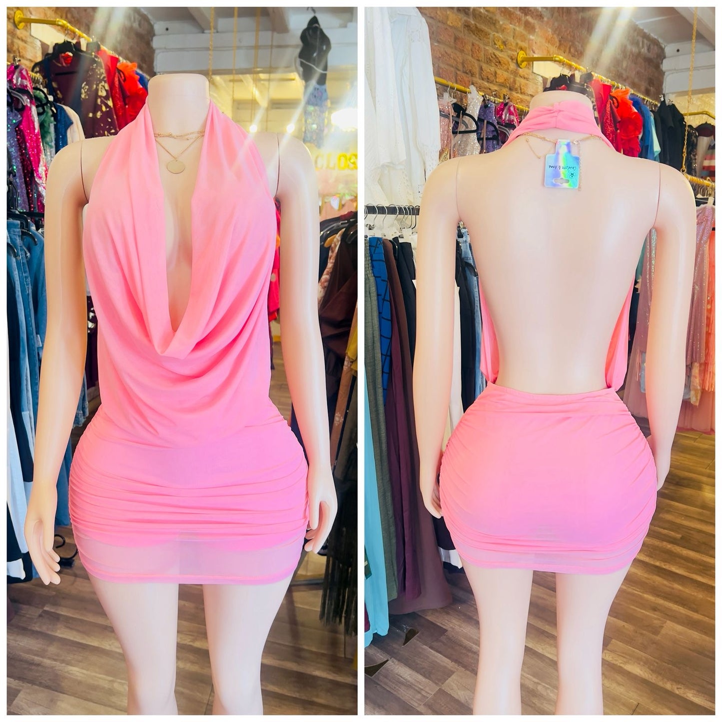 Halter Crowl Neck Mini Dress With Shirts