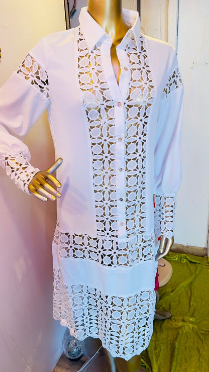 100% Cotton Long Sleeve Midi Dress