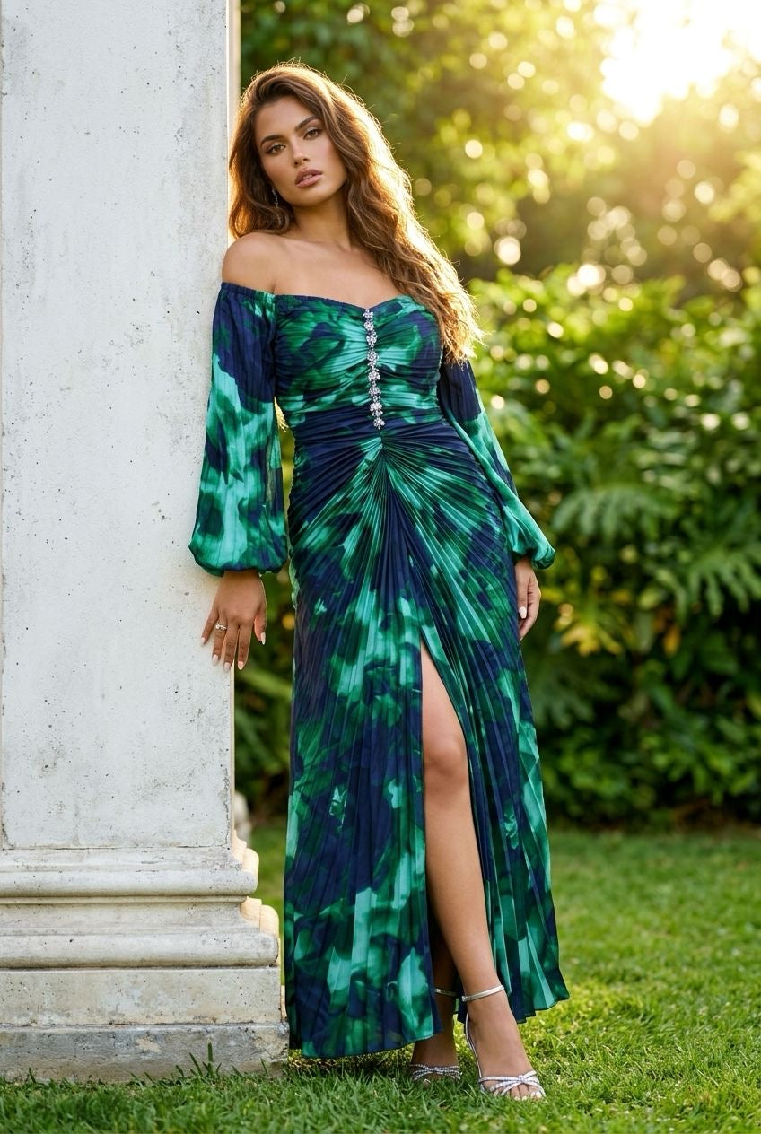 Off Shoulder Rhinestone Maxi