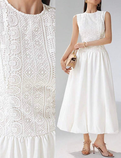 Embroidery White Balloon Dress