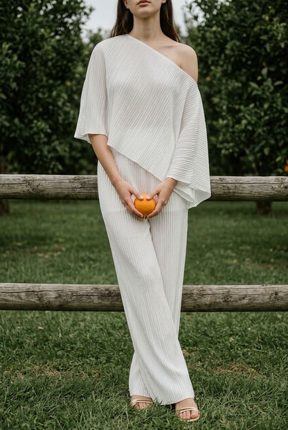 Crinkle Off Shoulder Pant Set