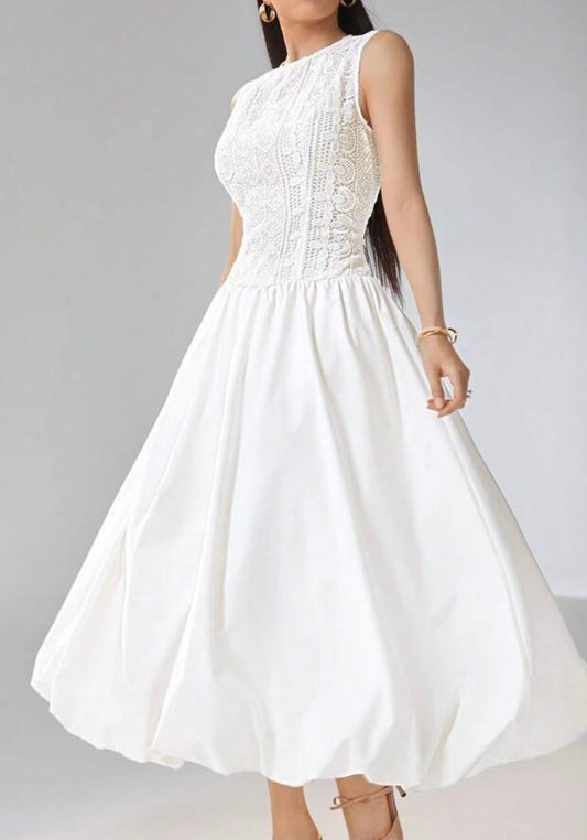 Embroidery White Balloon Dress