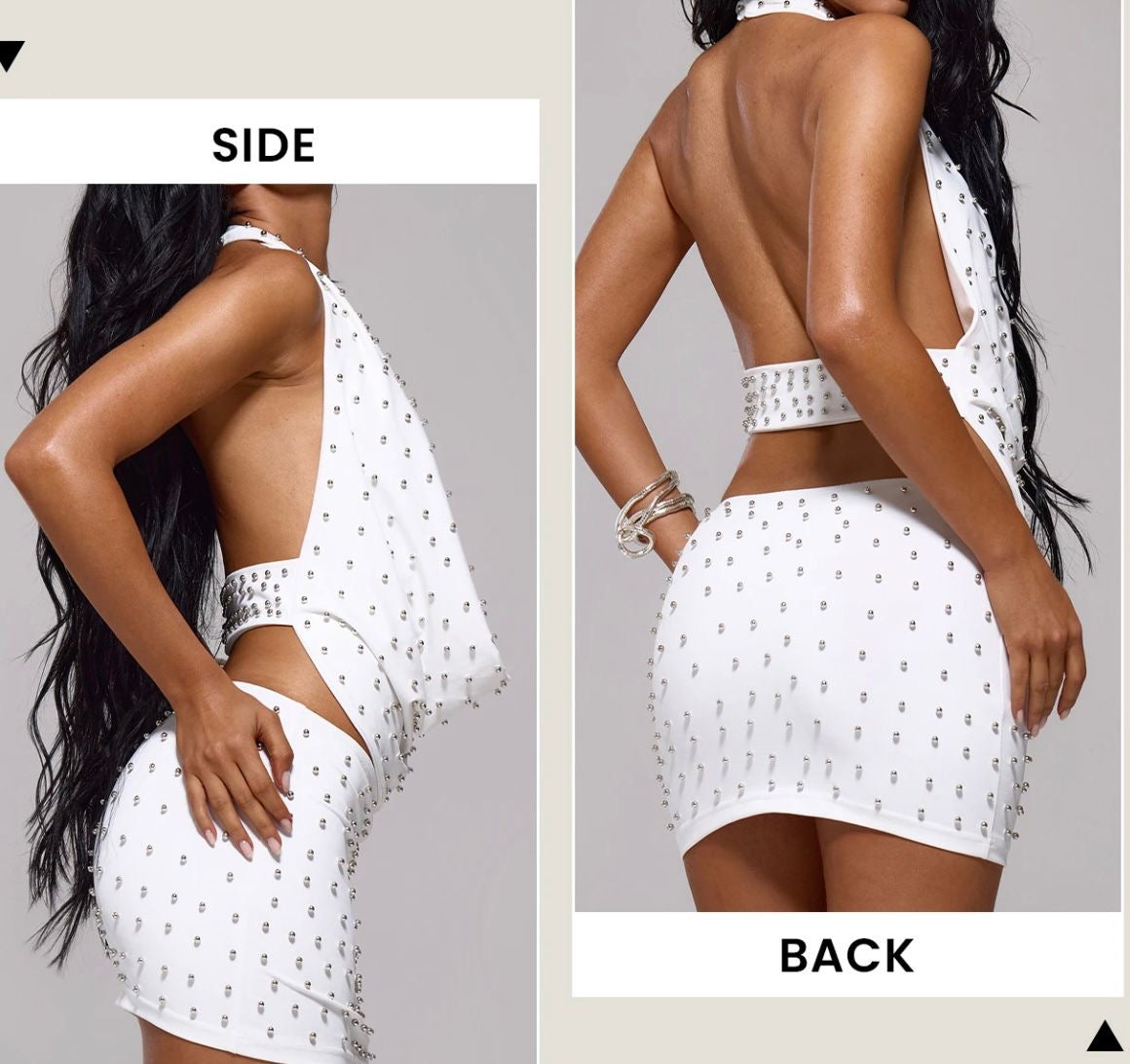 Stud Mini Halter Skirt Set