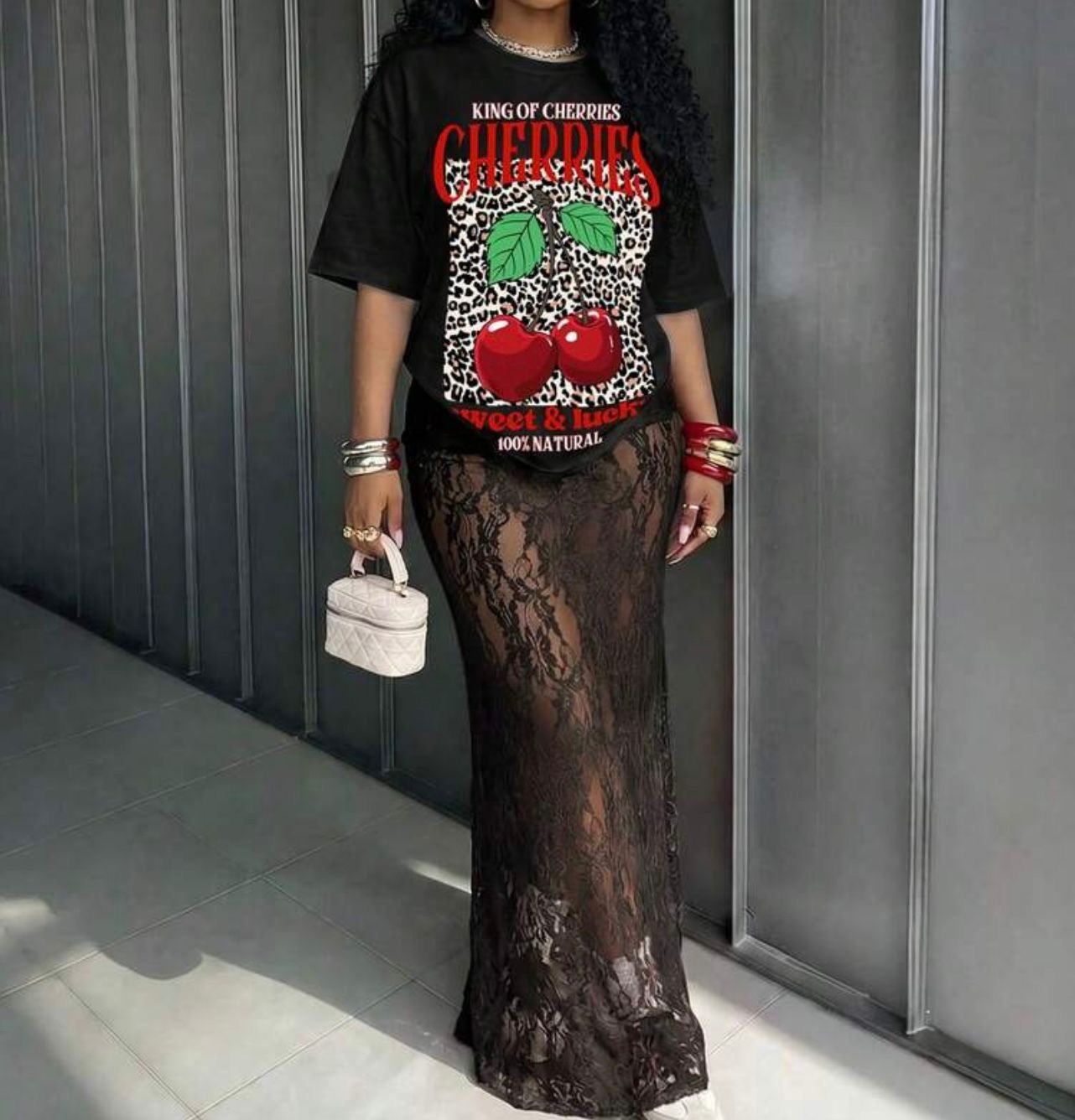 Lace Skirt Set With Tee