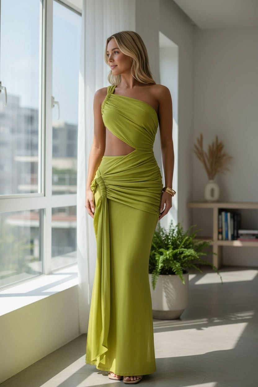 One Shoulder Maxi Sheer Dress