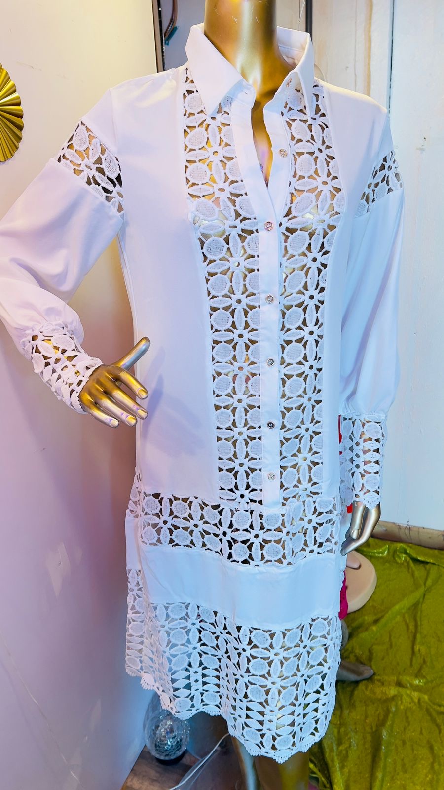 100% Cotton Long Sleeve Midi Dress