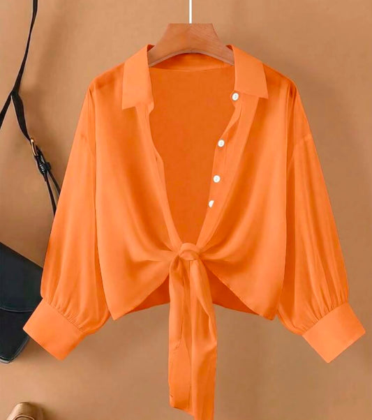Plus Size Knot Front Blouse Long Sleeve