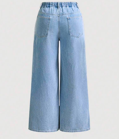 Plus Size Wide Leg Pearl Detail Jeans
