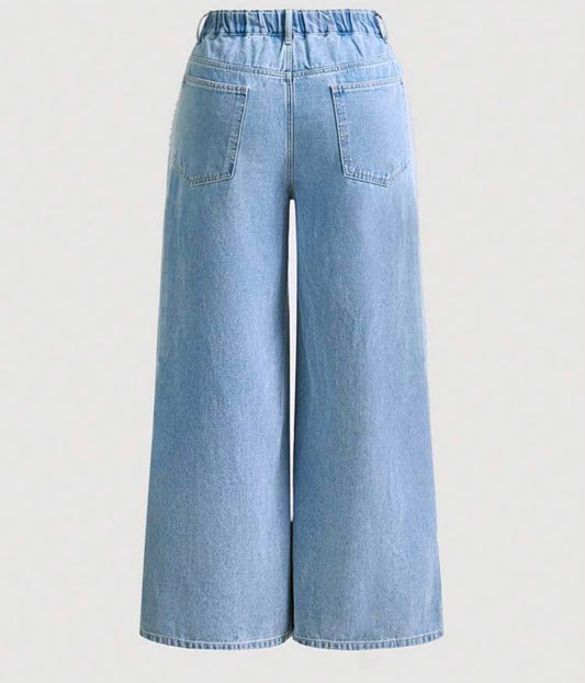 Plus Size Wide Leg Pearl Detail Jeans