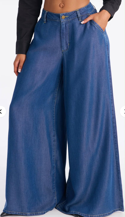 Wide Leg Chambray Pants