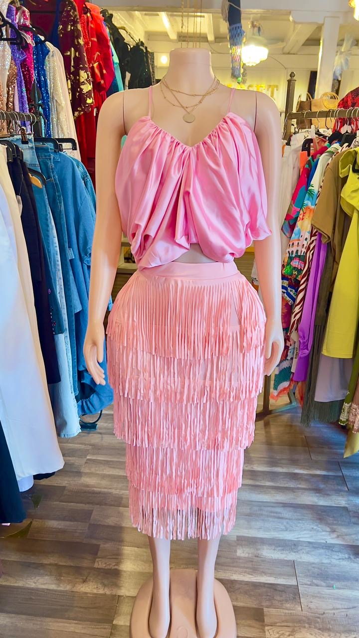 Fringe Midi Skirt With Slit