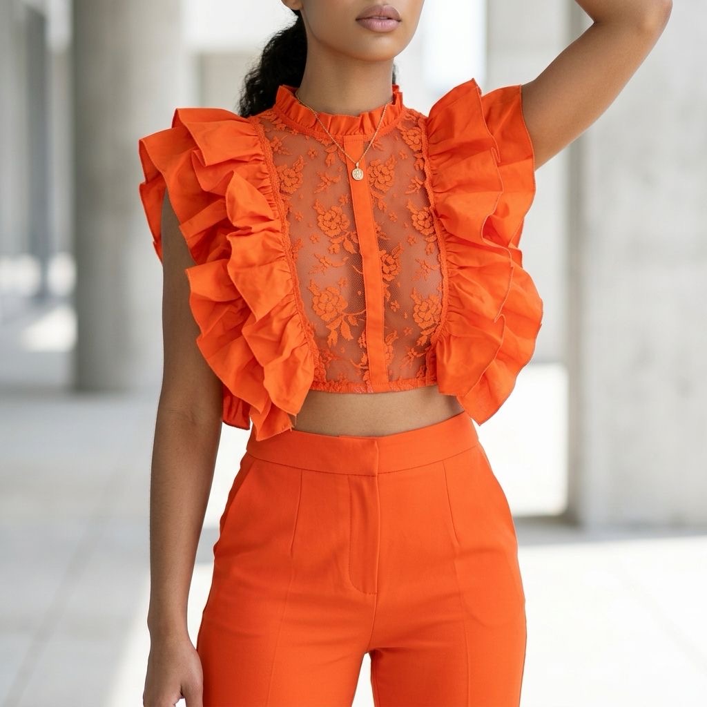 Lace Cropped Frill Blouse