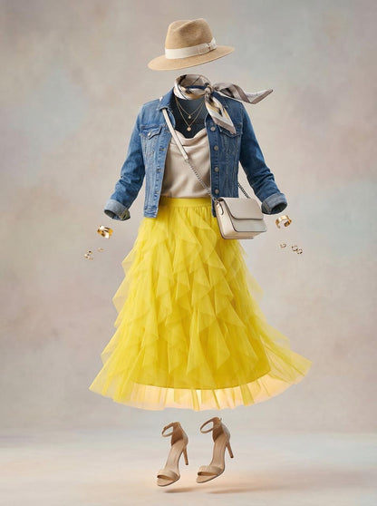 Mesh Layered Puff Skirt