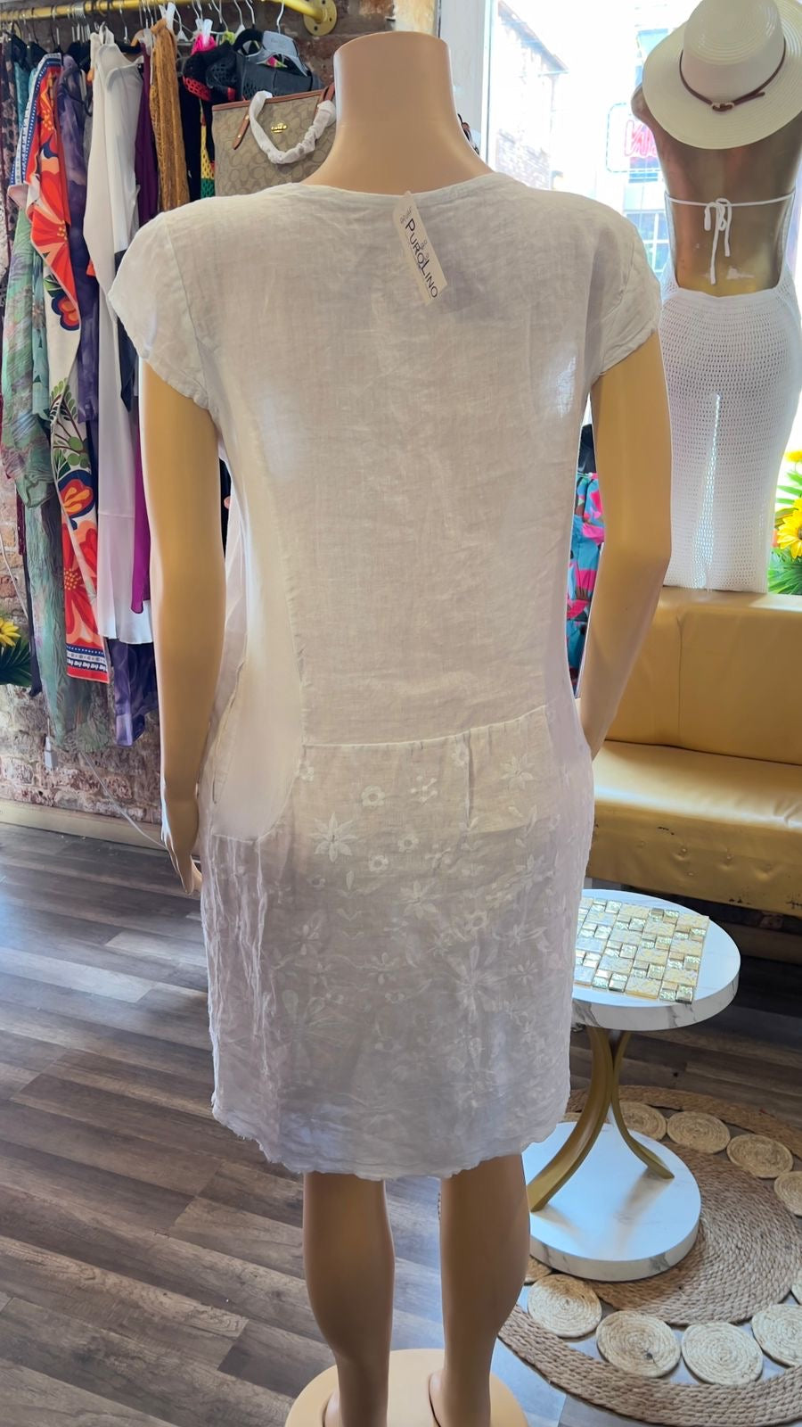 100% Italian Linen Dress With Sequin Details and Pockets