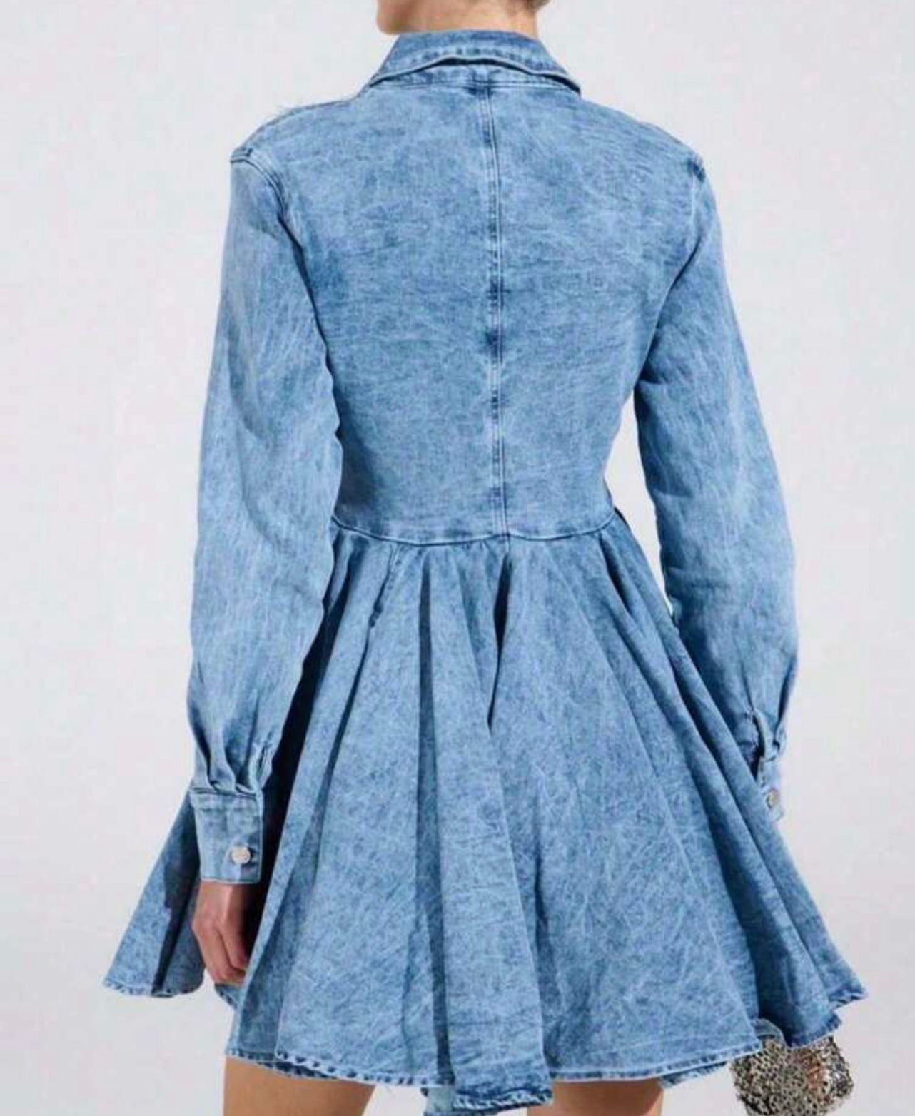 A-line Long Sleeve Denim Flare Dress