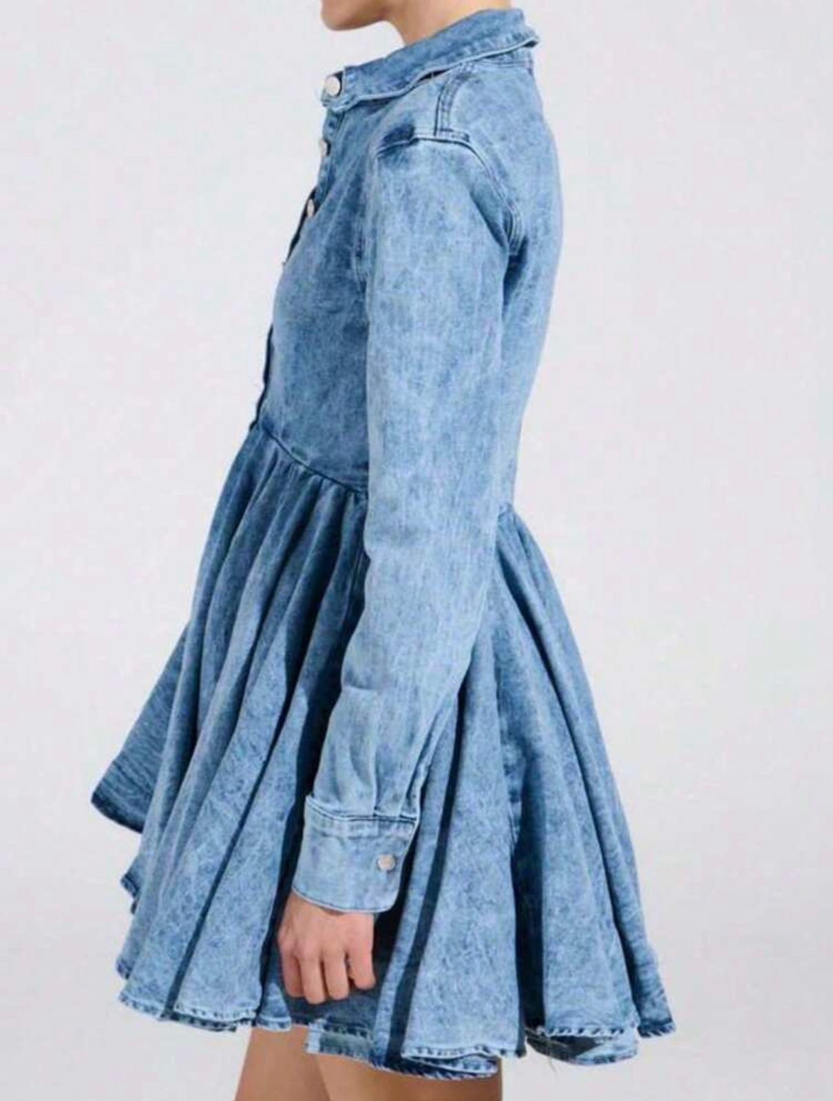 A-line Long Sleeve Denim Flare Dress