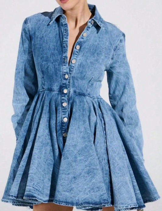 A-line Long Sleeve Denim Flare Dress