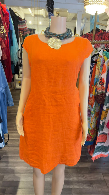 100% Italian Linen Dress With Pockets