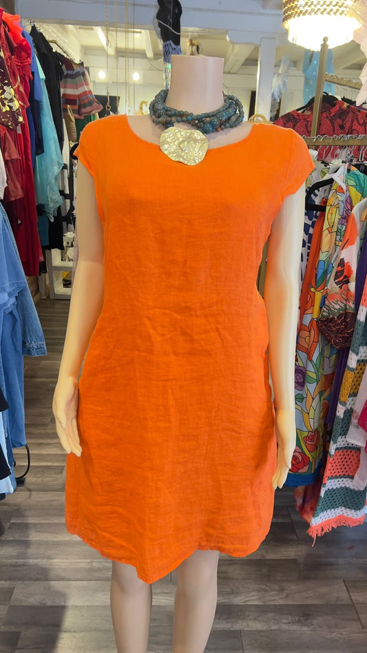 100% Italian Linen Dress With Pockets