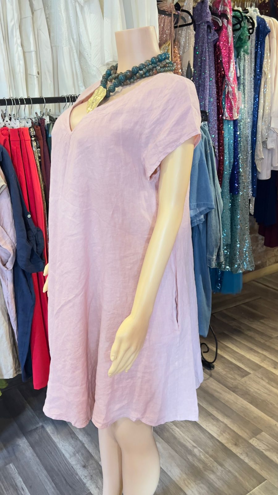100% Italian Linen Dress With Pockets