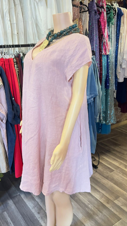 100% Italian Linen Dress With Pockets