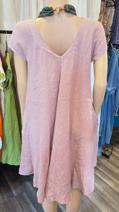 100% Italian Linen Dress With Pockets