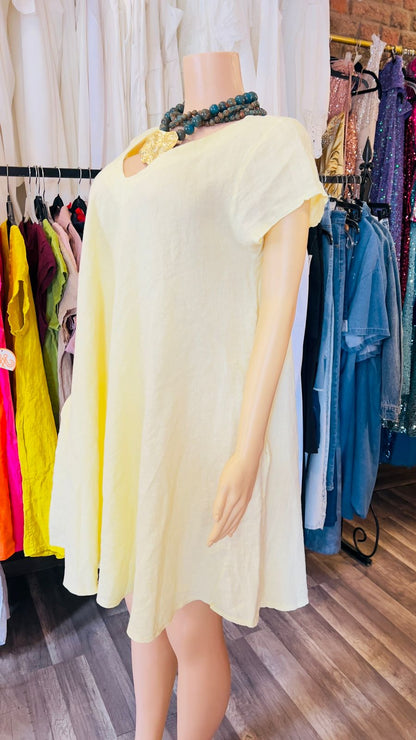 100% Italian Linen Dress With Pockets