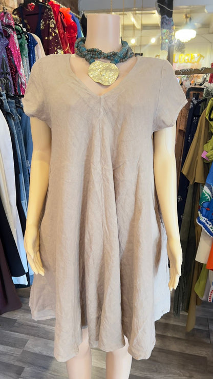 100% Italian Linen Dress With Pockets
